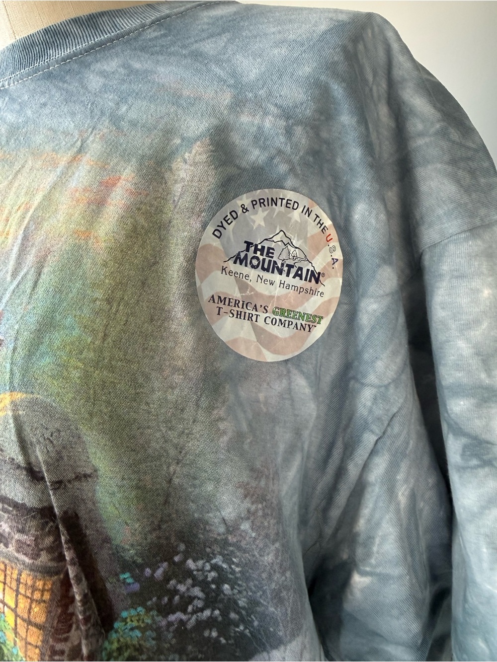 Vintage The Mountain Blue Tie-Dye Thomas Kinkade Graphic Tee - Picture 3 of 6